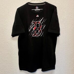 Boston Red Sox T-Shirt Mens XL Black Majestic 100% Cotton Short Sleeve Tee Shirt
